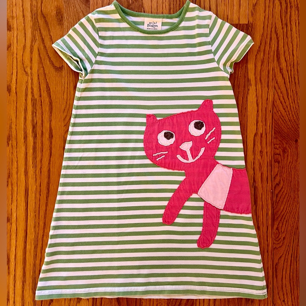 Mini Boden Animal Appliqué Striped Dress